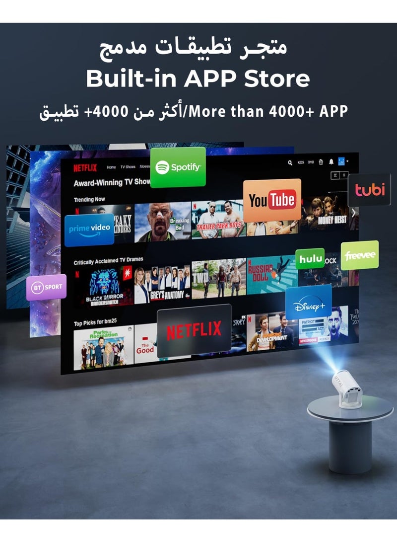 OTTAL New Upgraded HY300 Pro+ Mini Projector with WiFi and Bluetooth Built in Apps, Smart Portable Projector with 180° Rotation, Auto Keystone, Support 4K, Compatible with HDMI/USB/TV Stick/phone/Laptop - Image 2